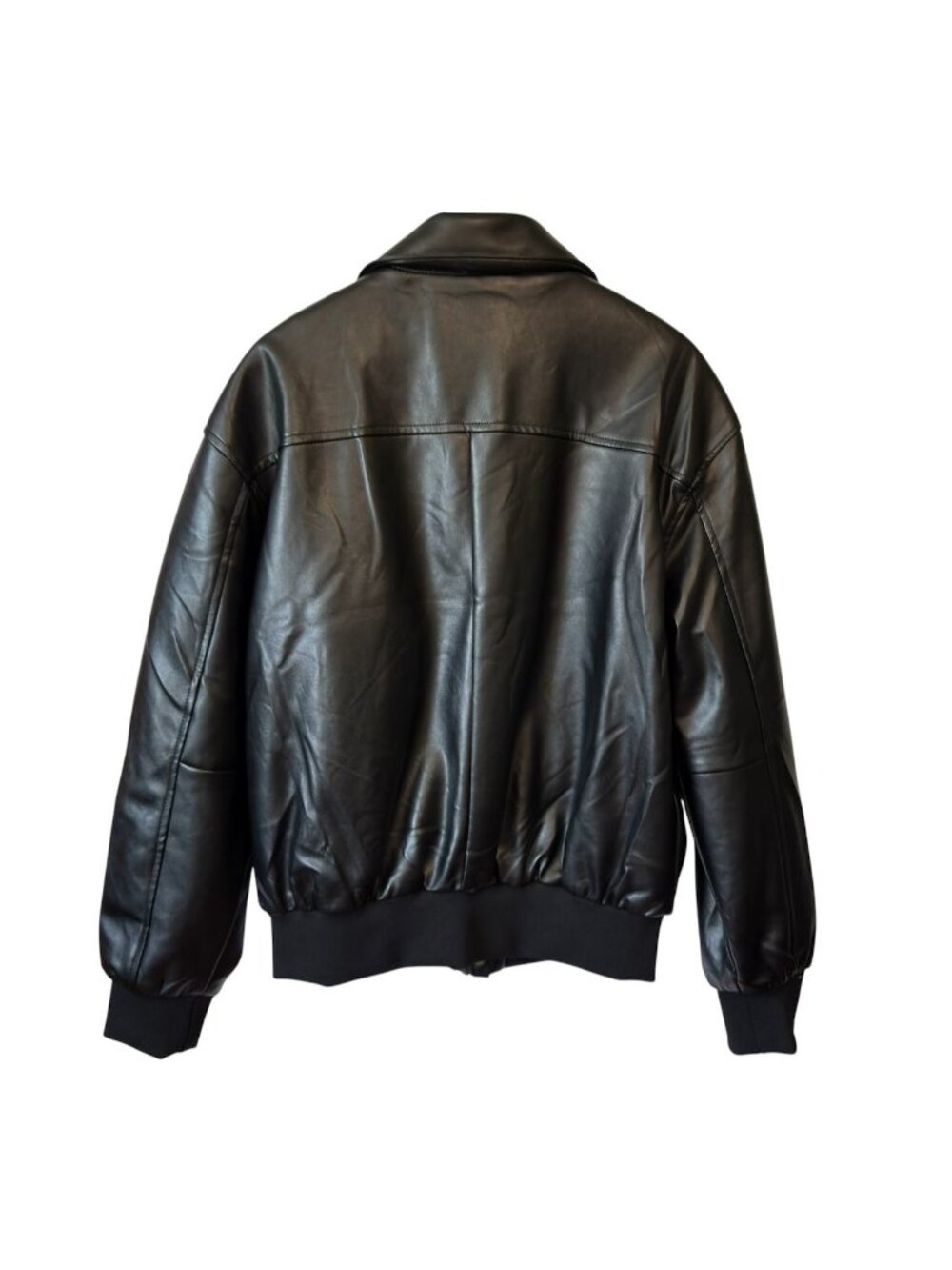 Vintage Shake Wolf Mens Bomber Jacket Faux Leather Black M Flag Lined - Picture 9 of 16